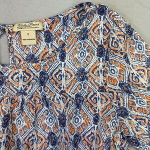 Lucky Brand Women's Long Sleeve Boho Cottagecore Blue Orange‎ White Size Small